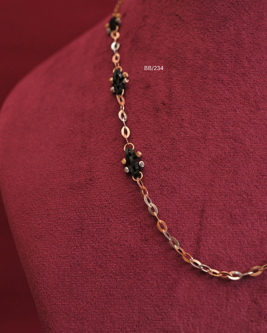 Two-Tone Gold Cable Link Mangalsutra Chain with Black Bead Stations | SKU: BB/234