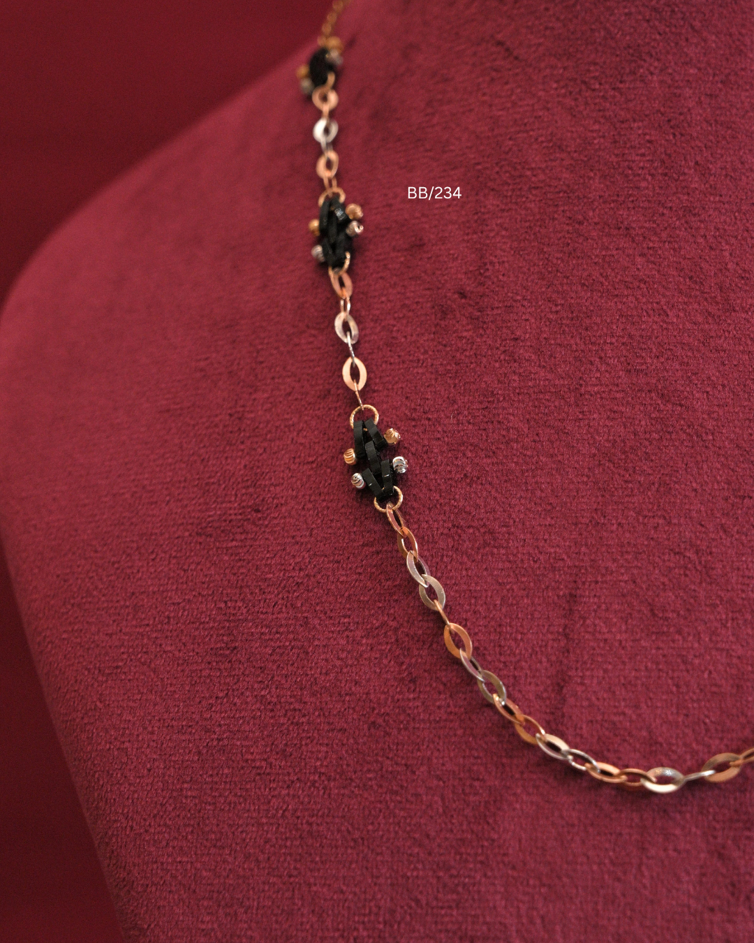 Two-Tone Gold Cable Link Mangalsutra Chain with Black Bead Stations | SKU: BB/234