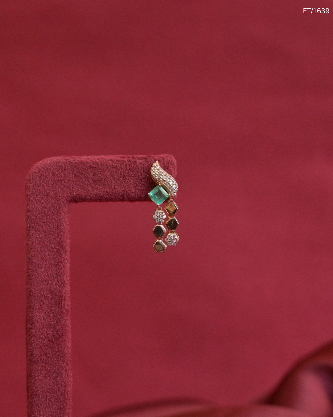 Square Emerald & Hexagonal Geometric Dangle Earrings | SKU: ET/1639