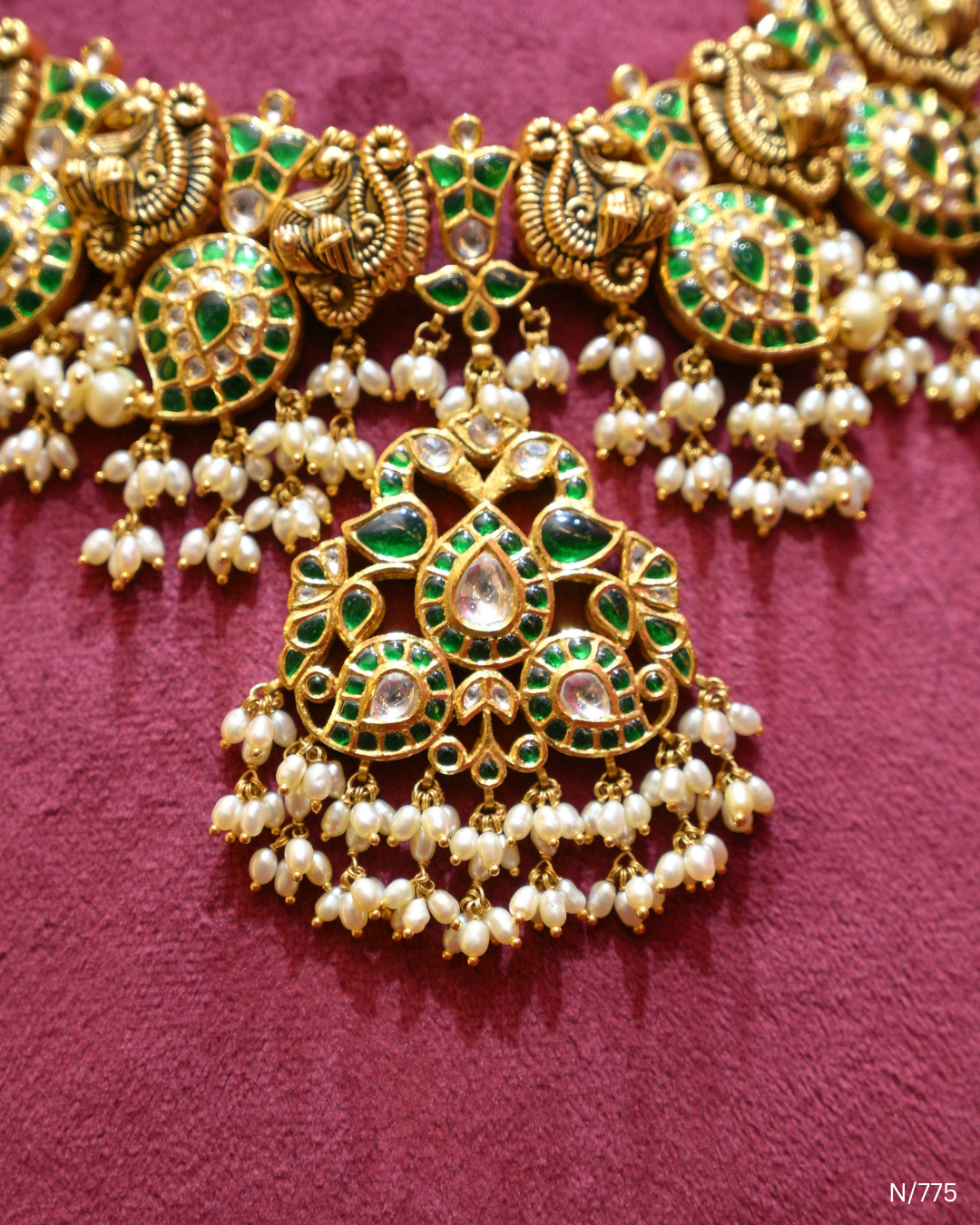 Peacock Polki Emerald & Pearl Bridal Necklace | SKU: N/775