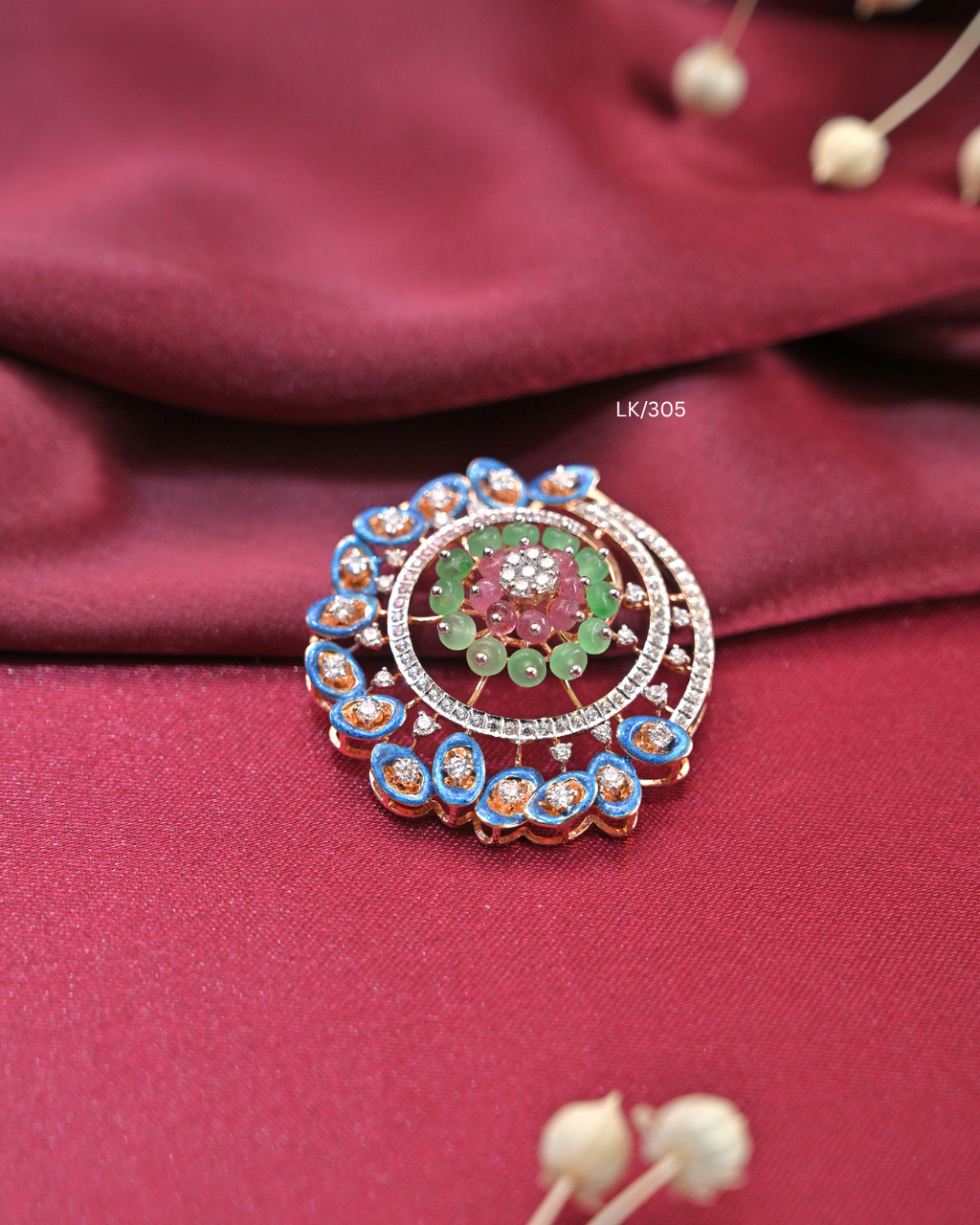 Peacock Feather Crest & Gemstone Bead Mandala Pendant | SKU: LK/305