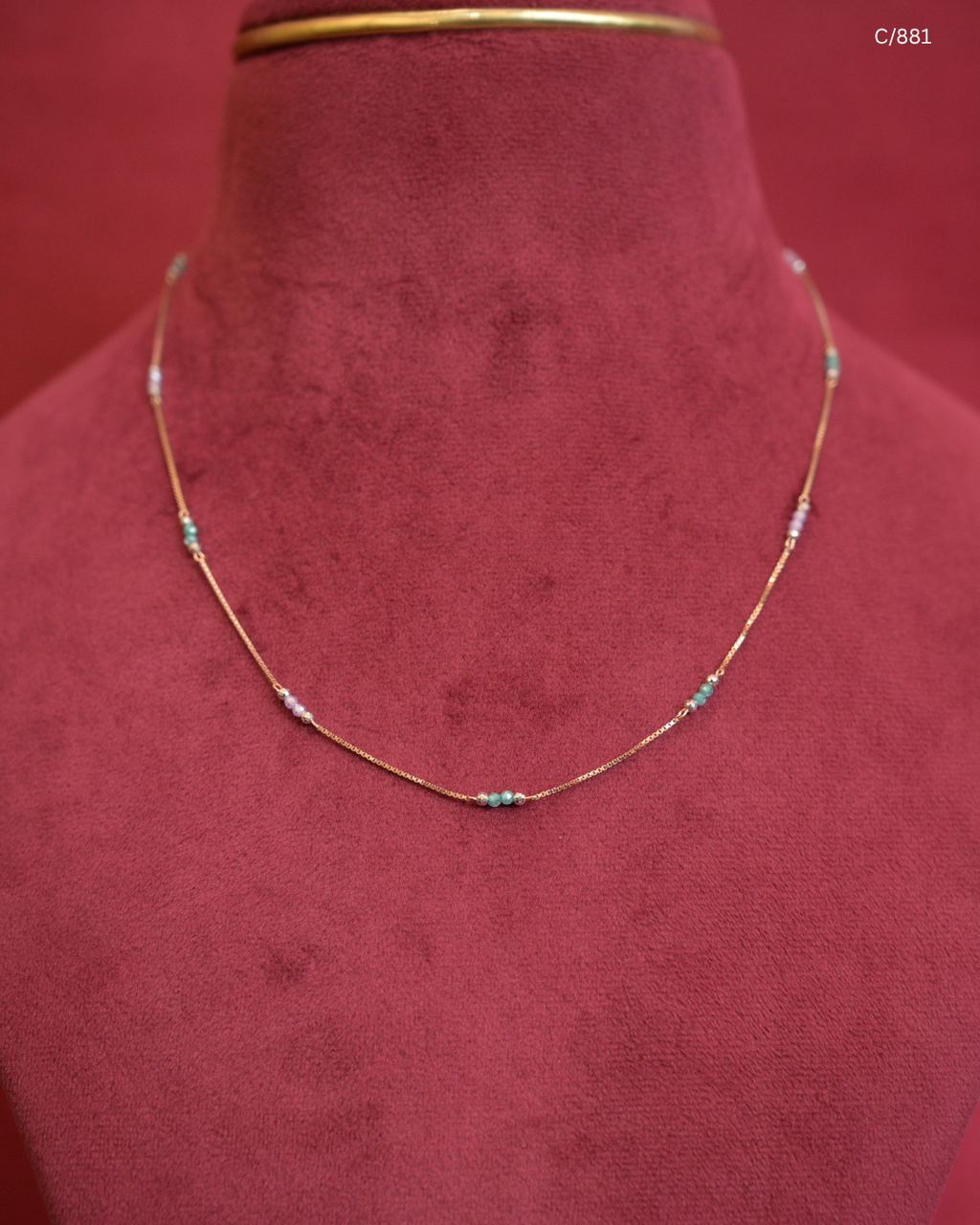 Turquoise & Pearl Dainty Beaded Station Chain Necklace | SKU: C/881