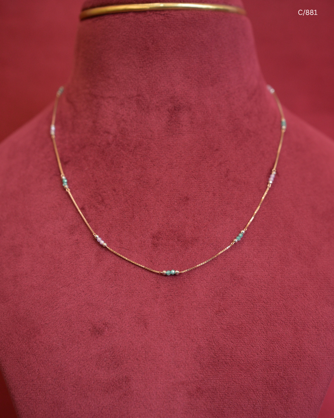 Turquoise & Pearl Dainty Beaded Station Chain Necklace | SKU: C/881