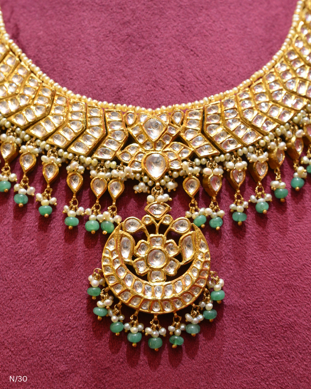 Polki, Ruby, Emerald & Pearl Bridal Collar Necklace | SKU: N/30