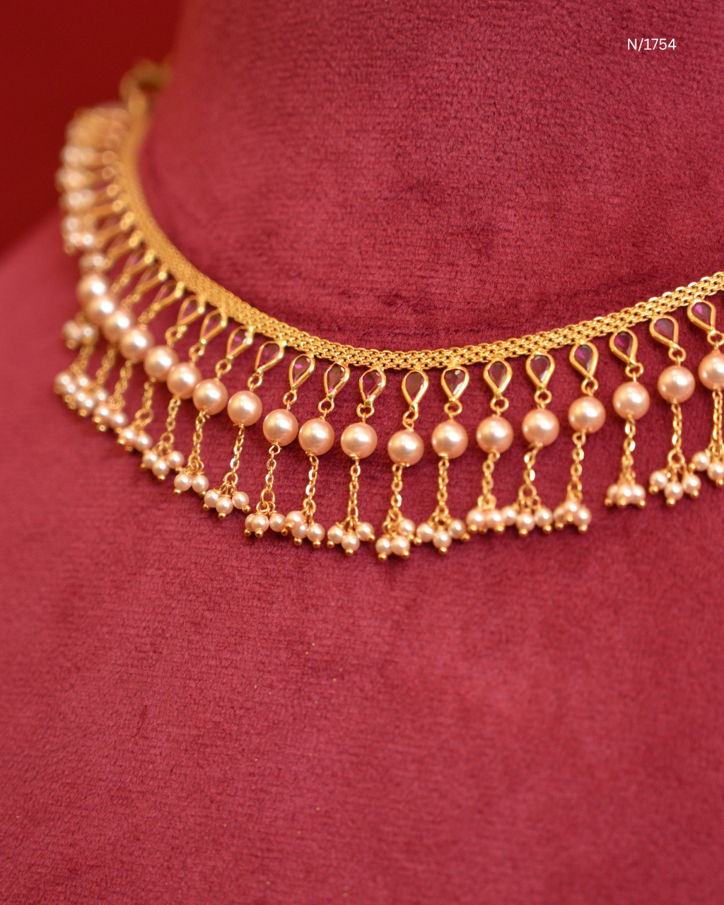 Traditional Double-Tiered Pearl & Micro-Seed Pearl Cluster Fringe Choker Necklace | SKU: N/1754