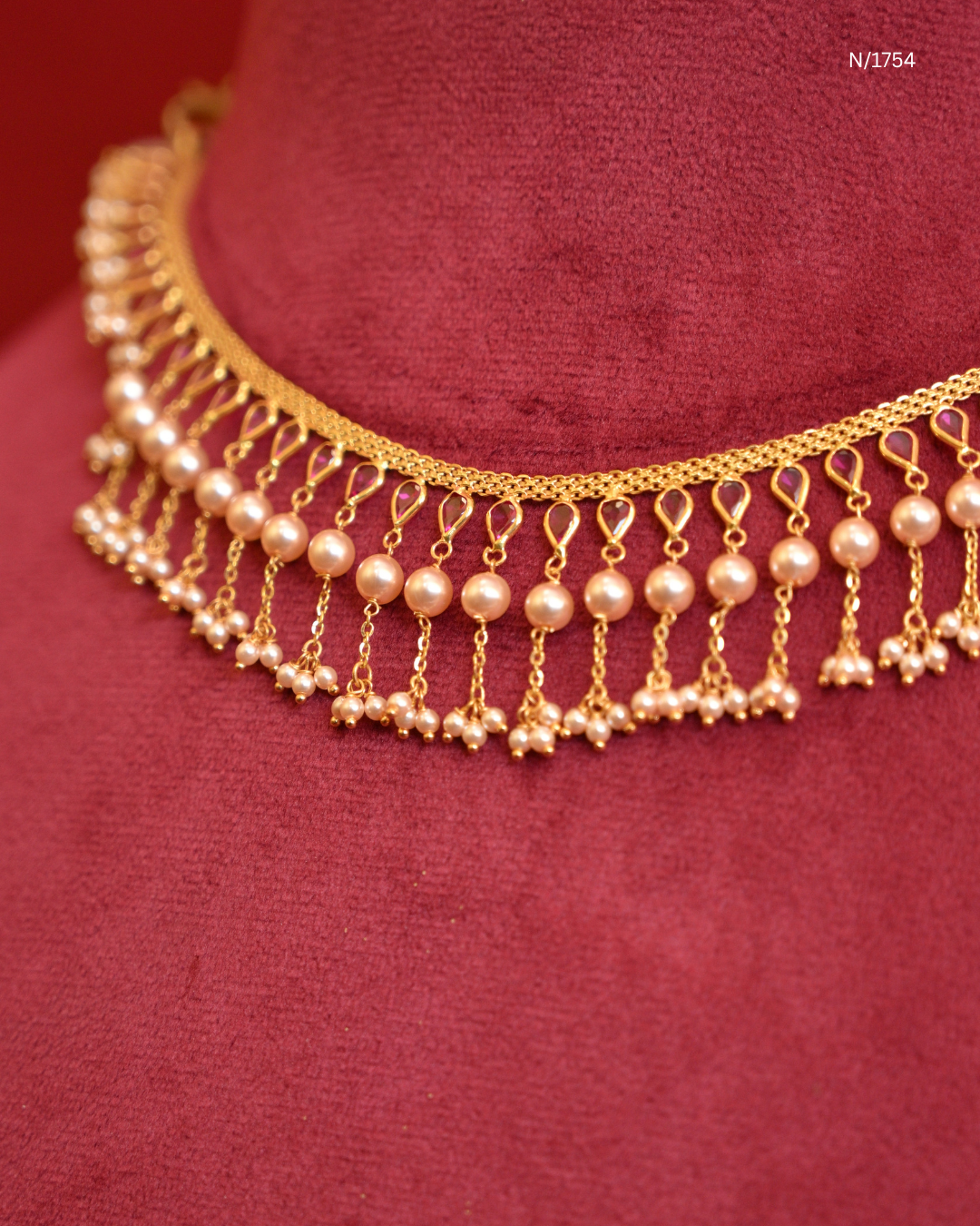 Traditional Double-Tiered Pearl & Micro-Seed Pearl Cluster Fringe Choker Necklace | SKU: N/1754