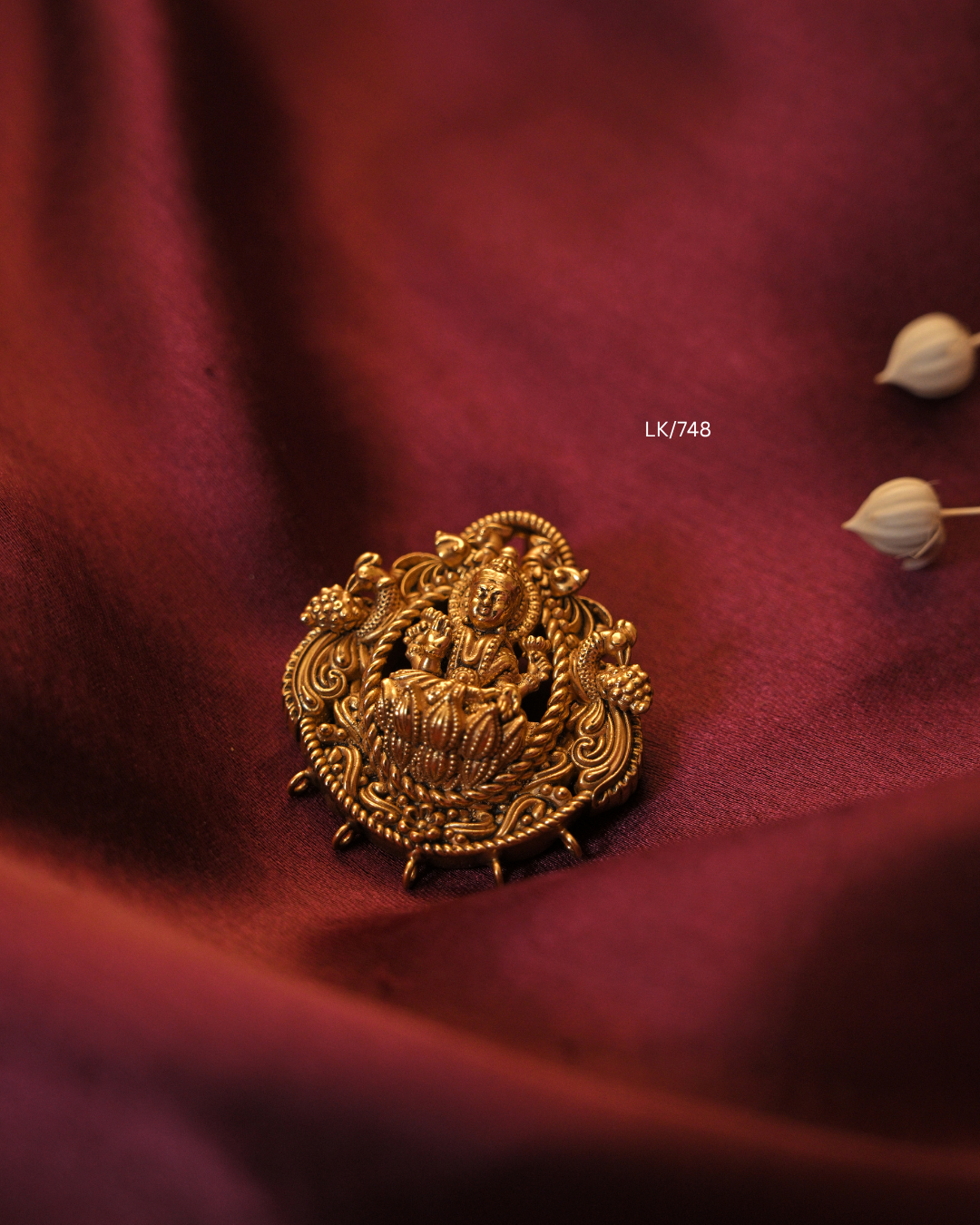 Gold Petite Goddess Lakshmi Nakshi Temple Pendant |SKU: LK/748