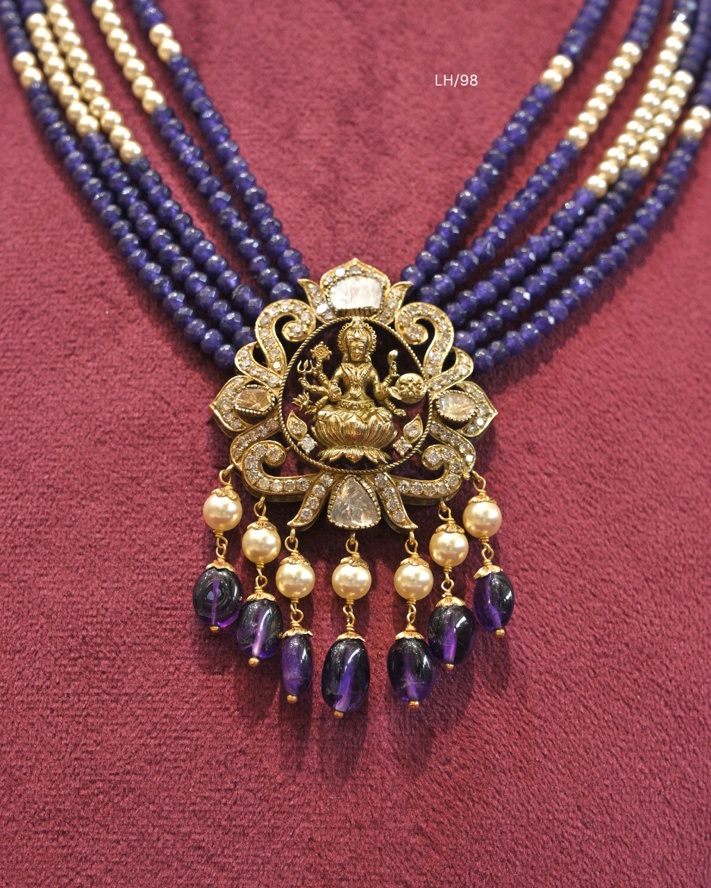 Antique Goddess Lakshmi Polki Pendant Multi-Strand Haram | SKU: LH/98