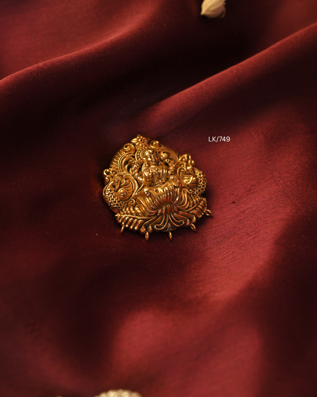 Antique Gold Goddess Lakshmi Lotus Nakshi Temple Pendant | SKU: LK/749