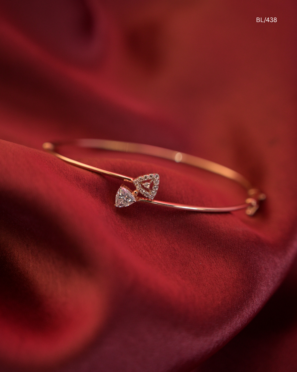 Dual Trillion Solitaire & Pave CZ Bypass Cuff Bracelet | SKU: BL/438