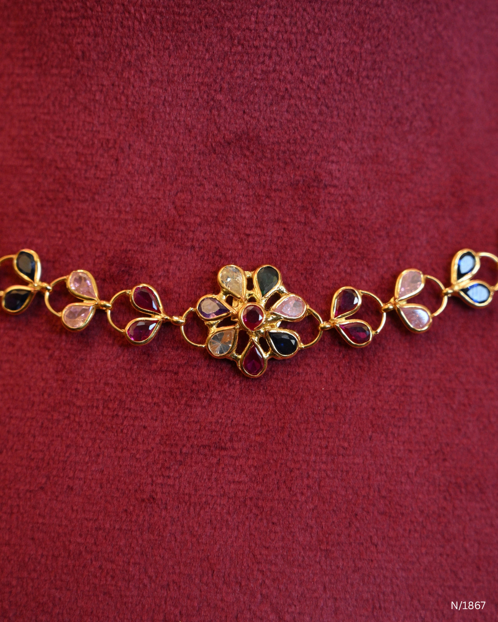 Minimalist Multi-Gemstone Floral Station Choker Necklace | SKU: N/1867
