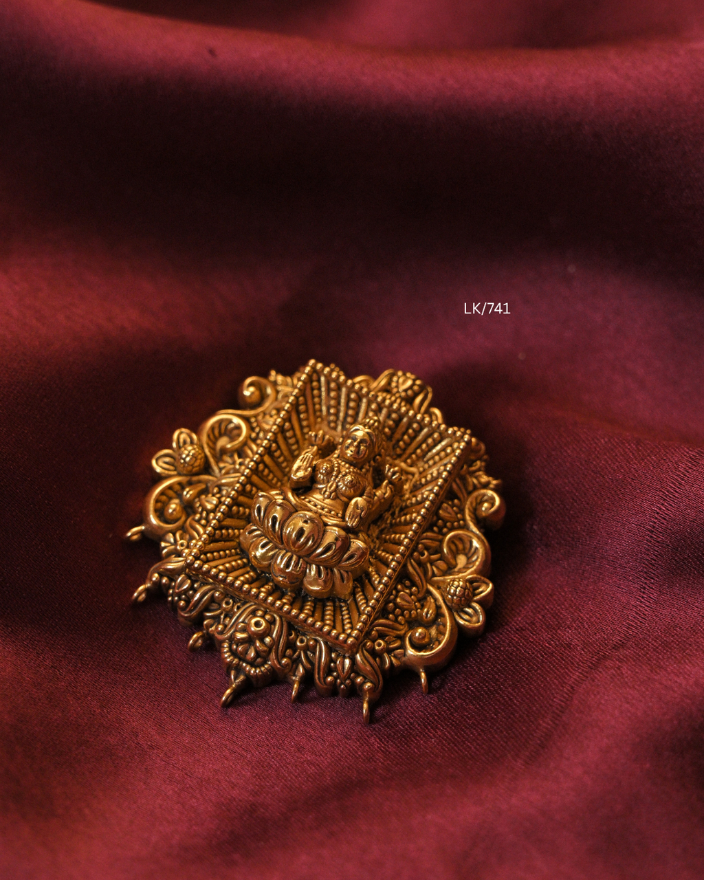 Antique Gold Rectangular Sunburst Goddess Lakshmi Nakshi Temple Pendant |SKU: LK/741