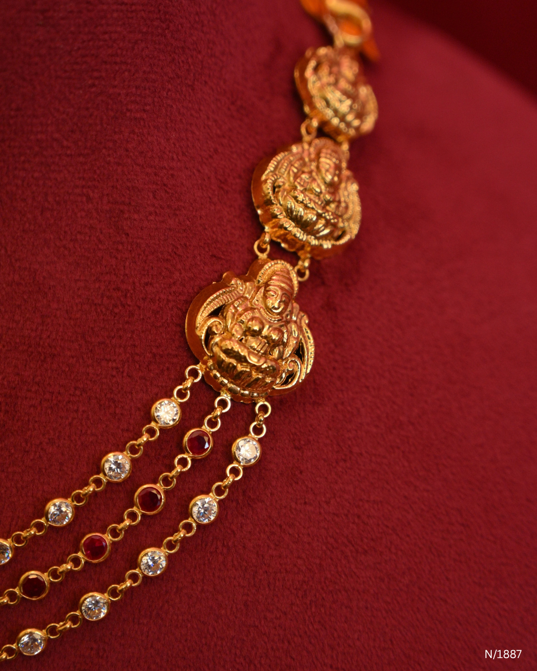 Multi-Strand Layered CZ Station Necklace with Temple Side Motifs | SKU: N/1887