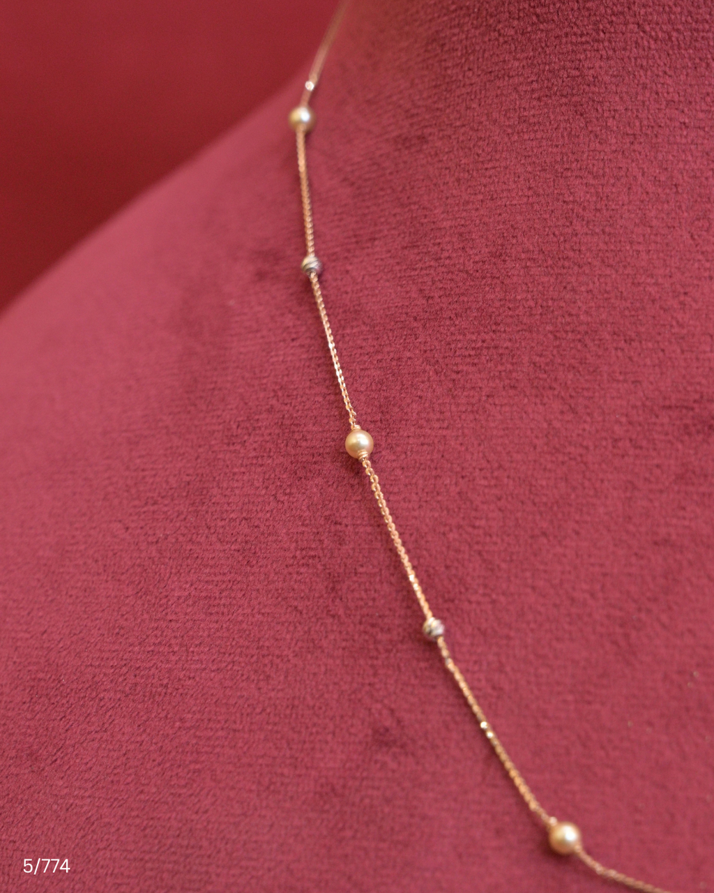 Delicate Station Chain Necklace with Two-Tone Gold Spheres | SKU: C/774