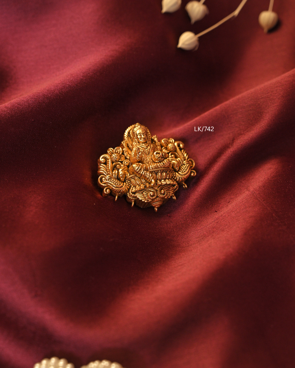 Gold Goddess Lakshmi Peacock Frame Nakshi Temple Pendant |SKU: LK/742