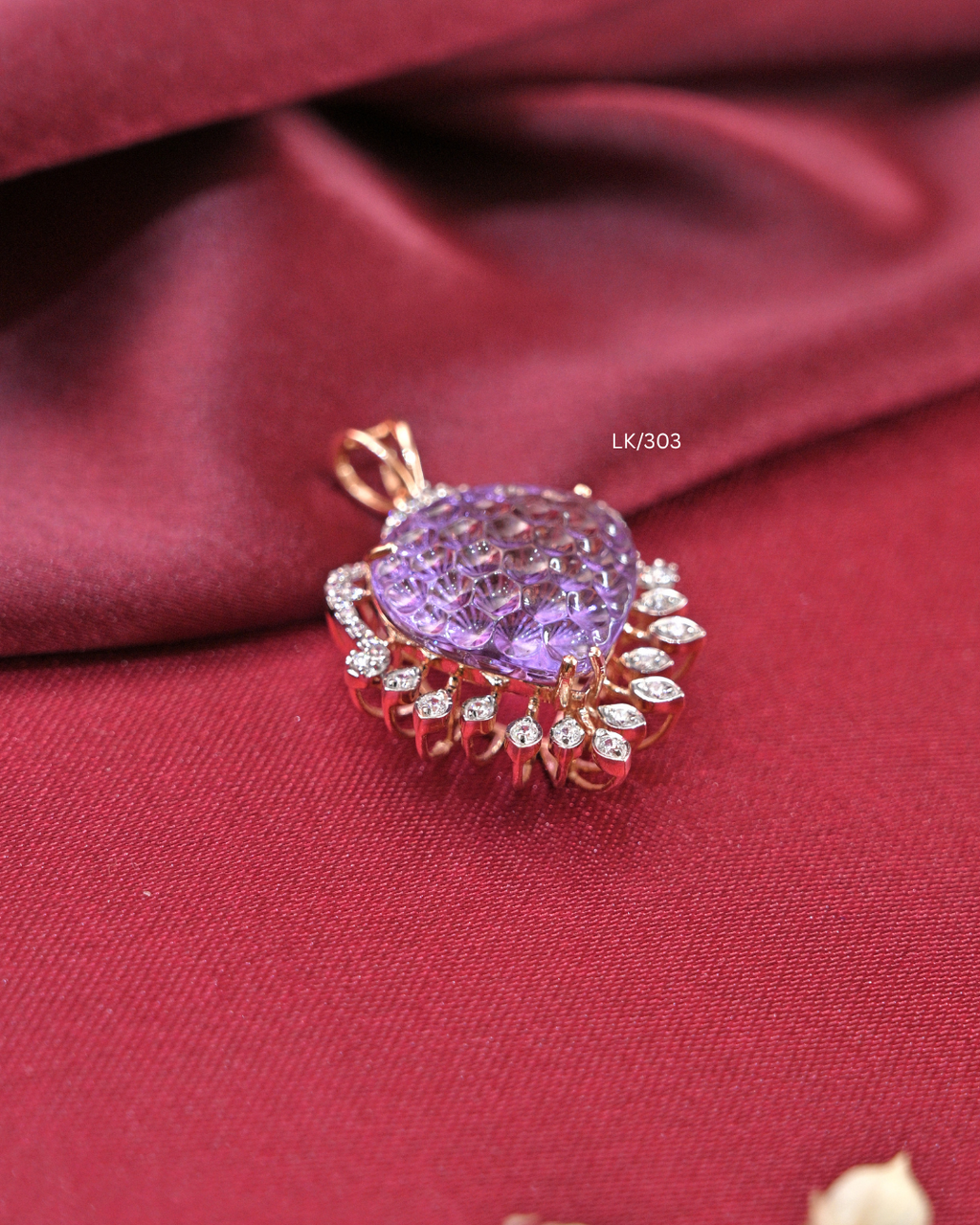 Faceted Heart Tanzanite & CZ Leaf Crown Pendant | SKU: LK/303