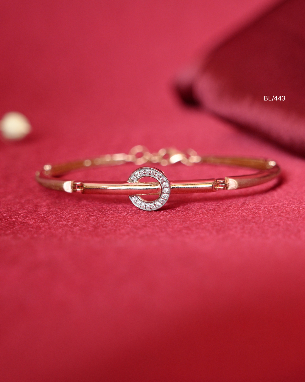 Gold Segmented Bar Station Bracelet with Pave CZ Open Circle Centerpiece | SKU: BL/443