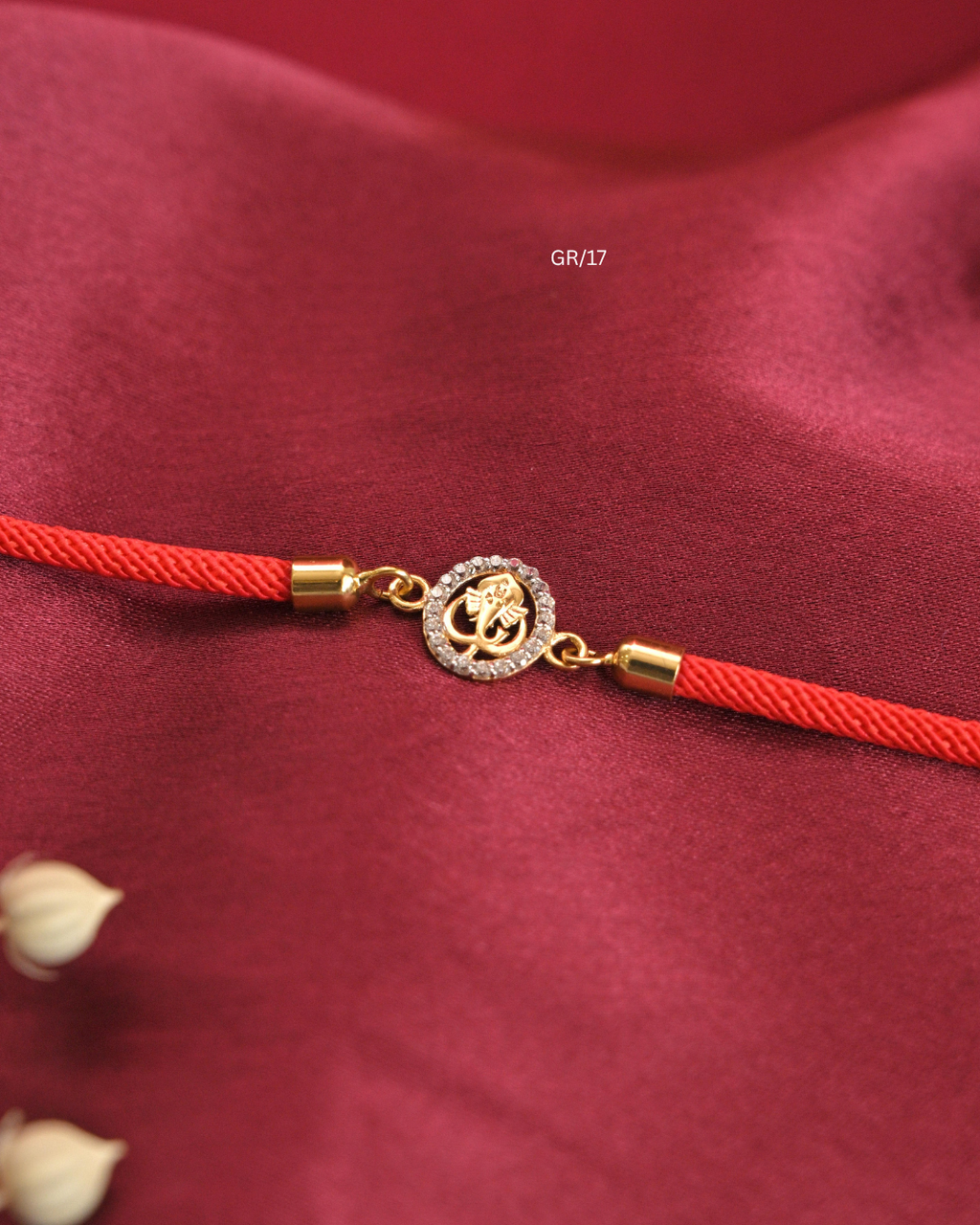 Lord Ganesha & CZ Circular Halo Rakhi with Red Thread |SKU: GR/17