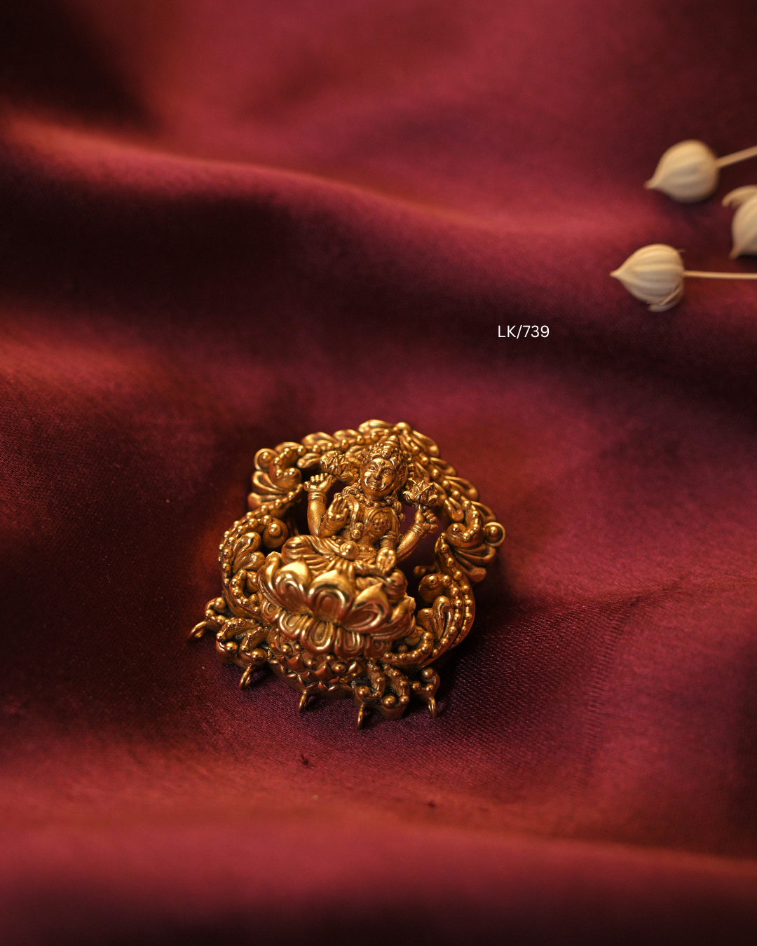 Gold Goddess Lakshmi Crowned Arch Nakshi Temple Pendant | SKU: LK/739