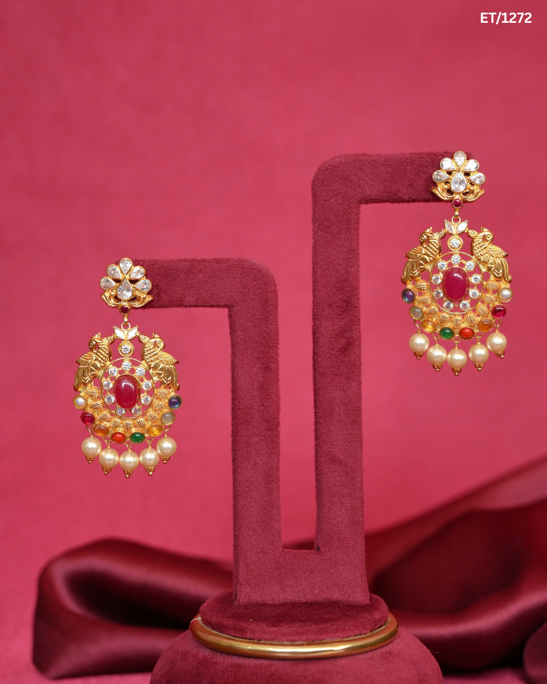 Polki Ruby & Multigem Peacock Motif Drop Earrings | SKU: ET/1272