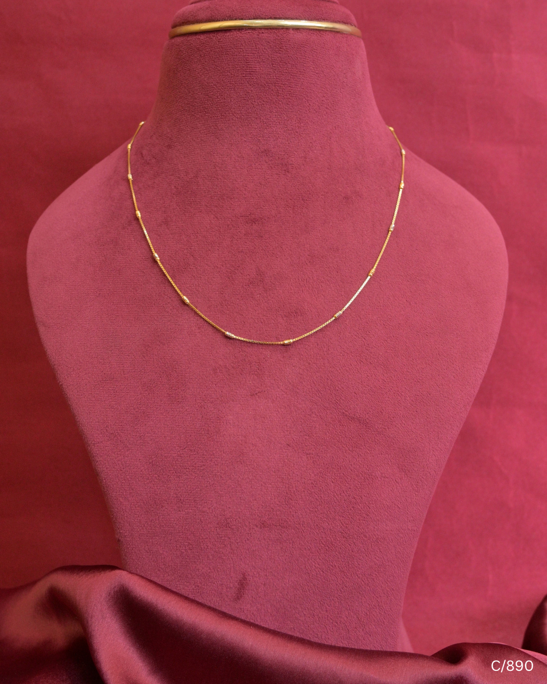 Delicate Station Chain Necklace with Two-Tone Cylindrical Beads | SKU: C/890