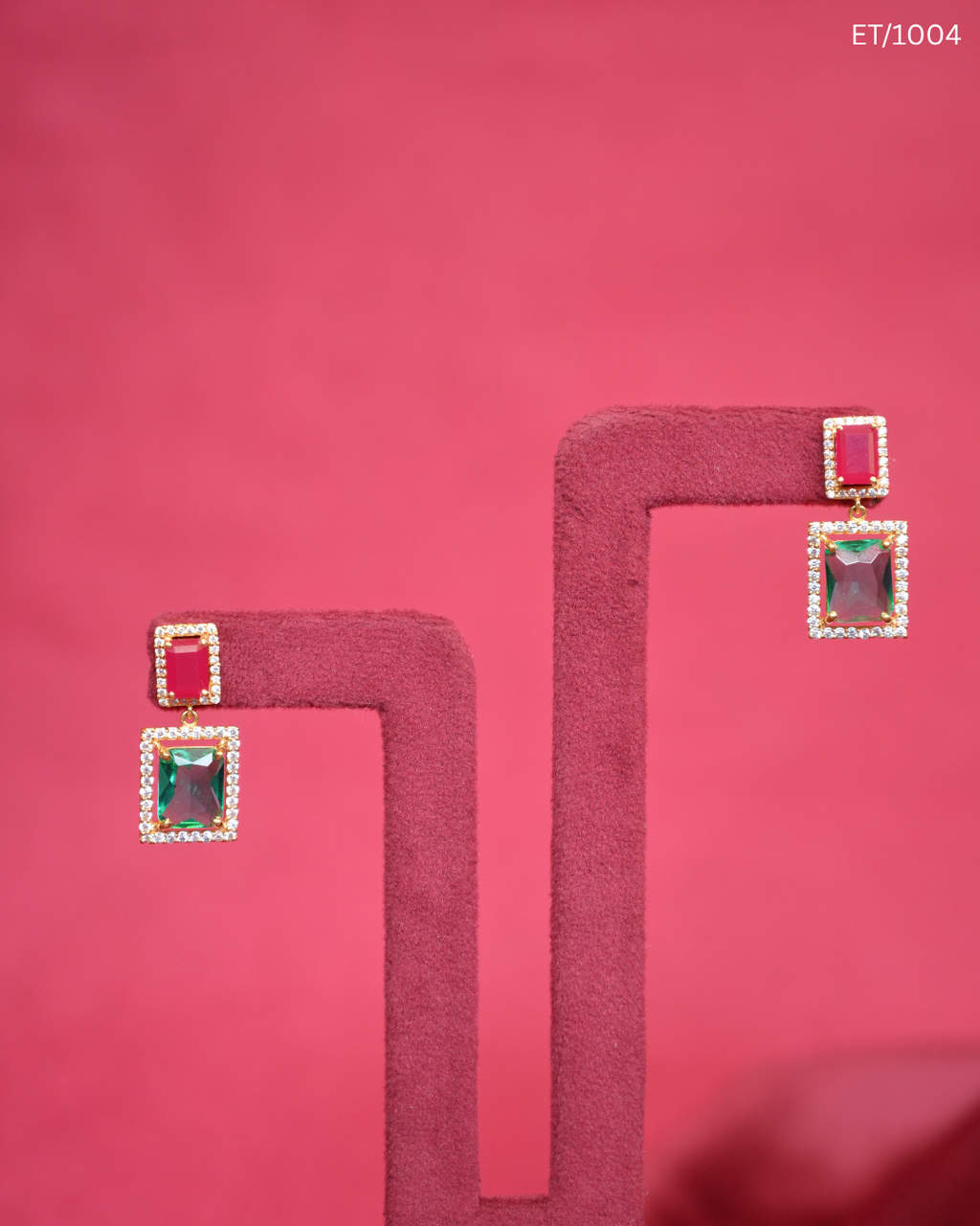 Rectangular Emerald & Ruby Statement Drop Earrings | SKU: ET/1004