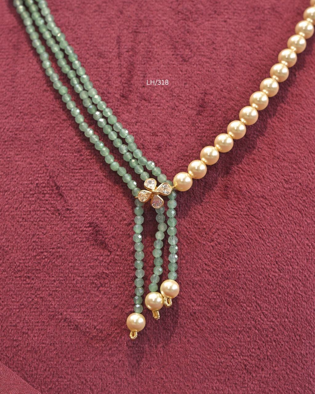 Asymmetric Pearl & Three-Strand Emerald Bead Y-Haram | SKU: LH/318