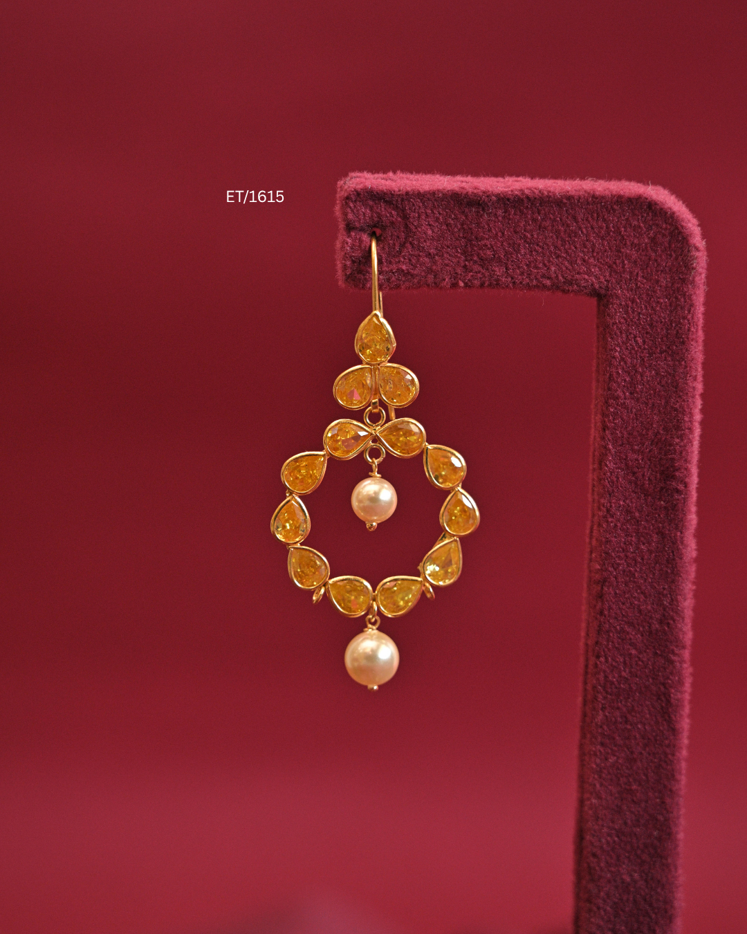 Circular Yellow Sapphire Bezel Frame Drop Earrings with Cultured Pearls |SKU: ET/1615