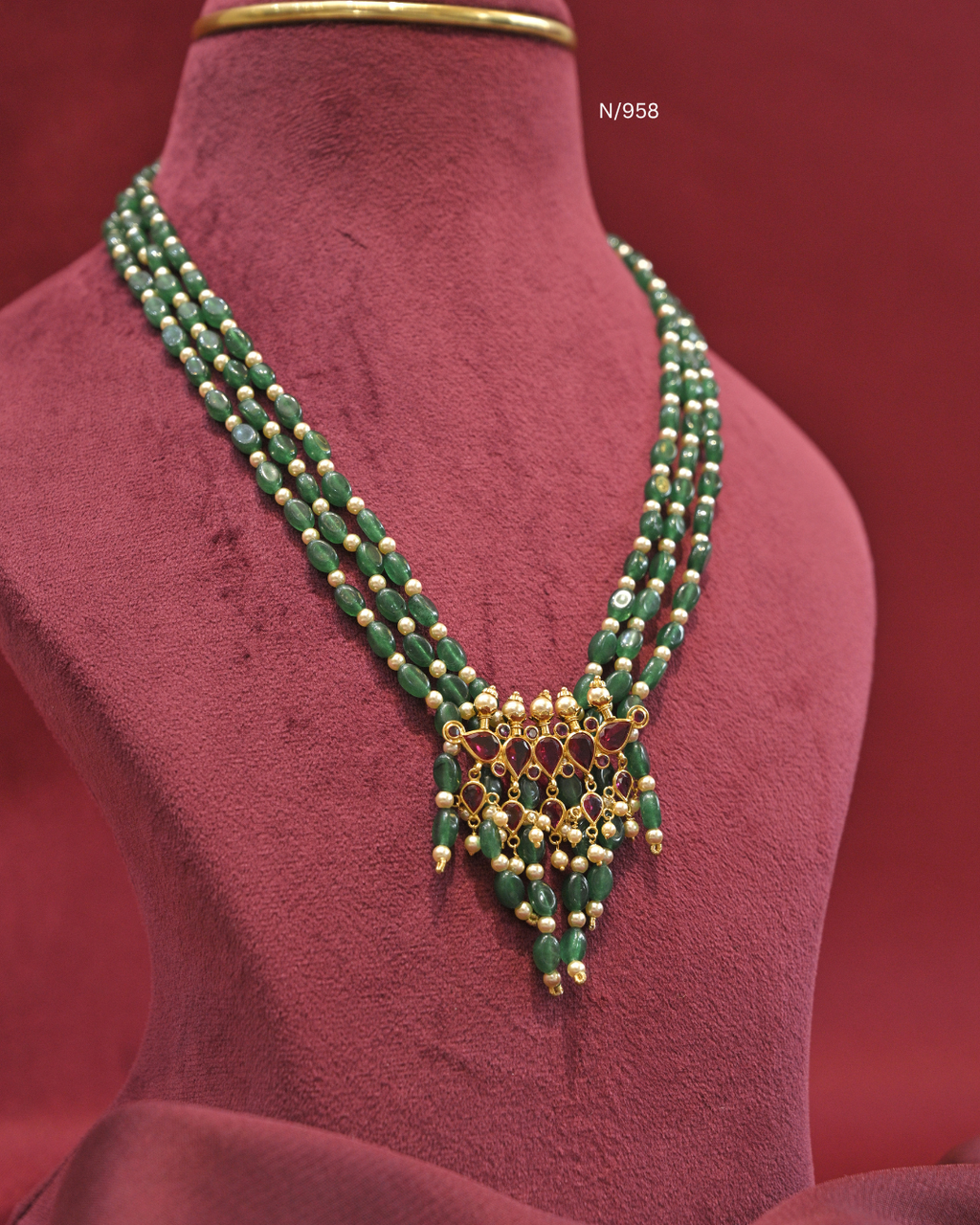 Ruby Pendant Multi-Strand Emerald Pusalu Necklace |SKU: N/958
