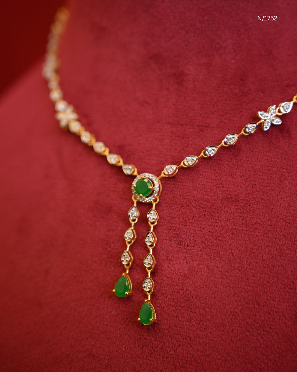 Modern CZ & Emerald Halo Dual-Drop Y-Necklace | SKU: N/1752
