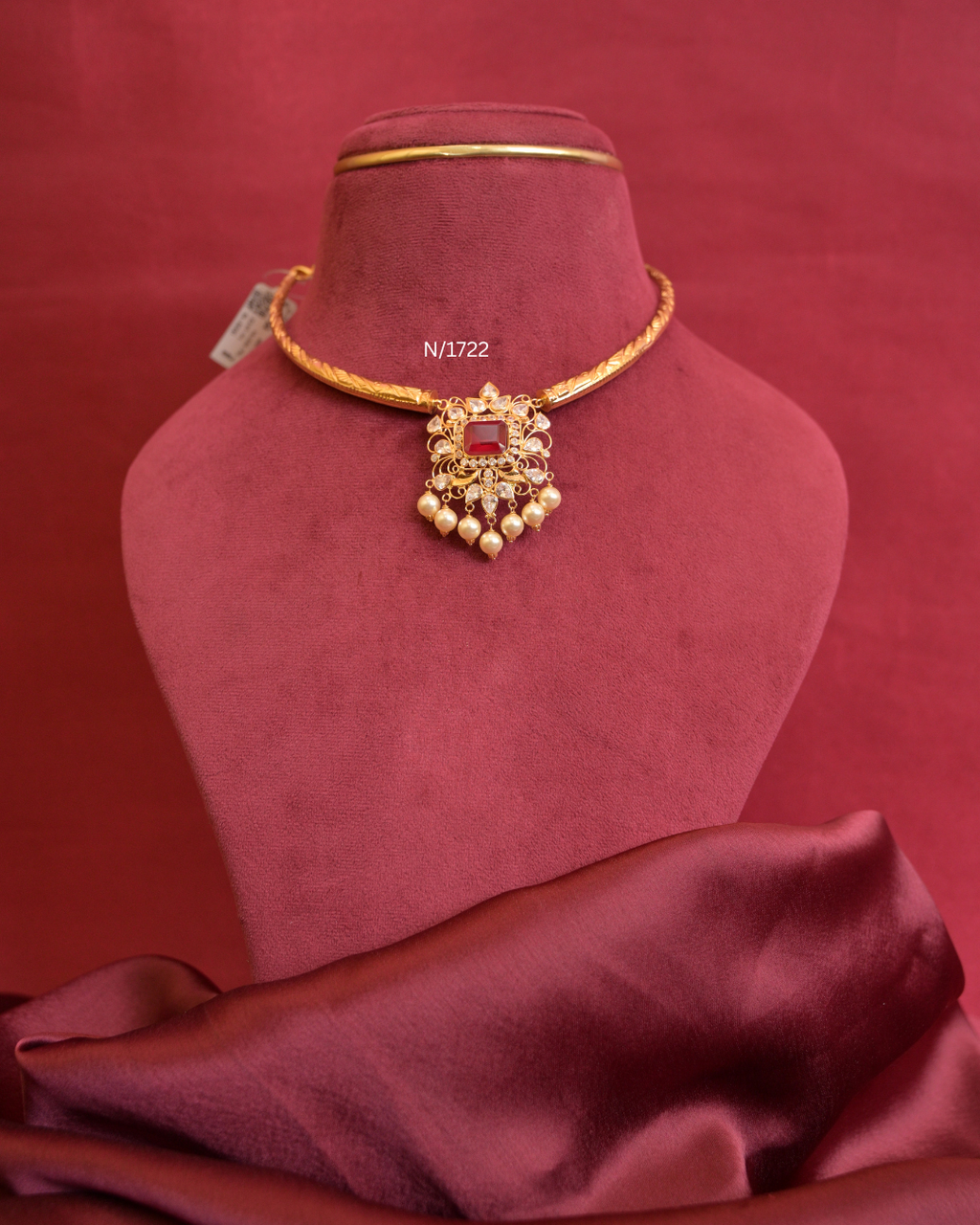 Cushion Ruby & CZ Polki Openwork Pendant Tubular Hasli |SKU: N/1722