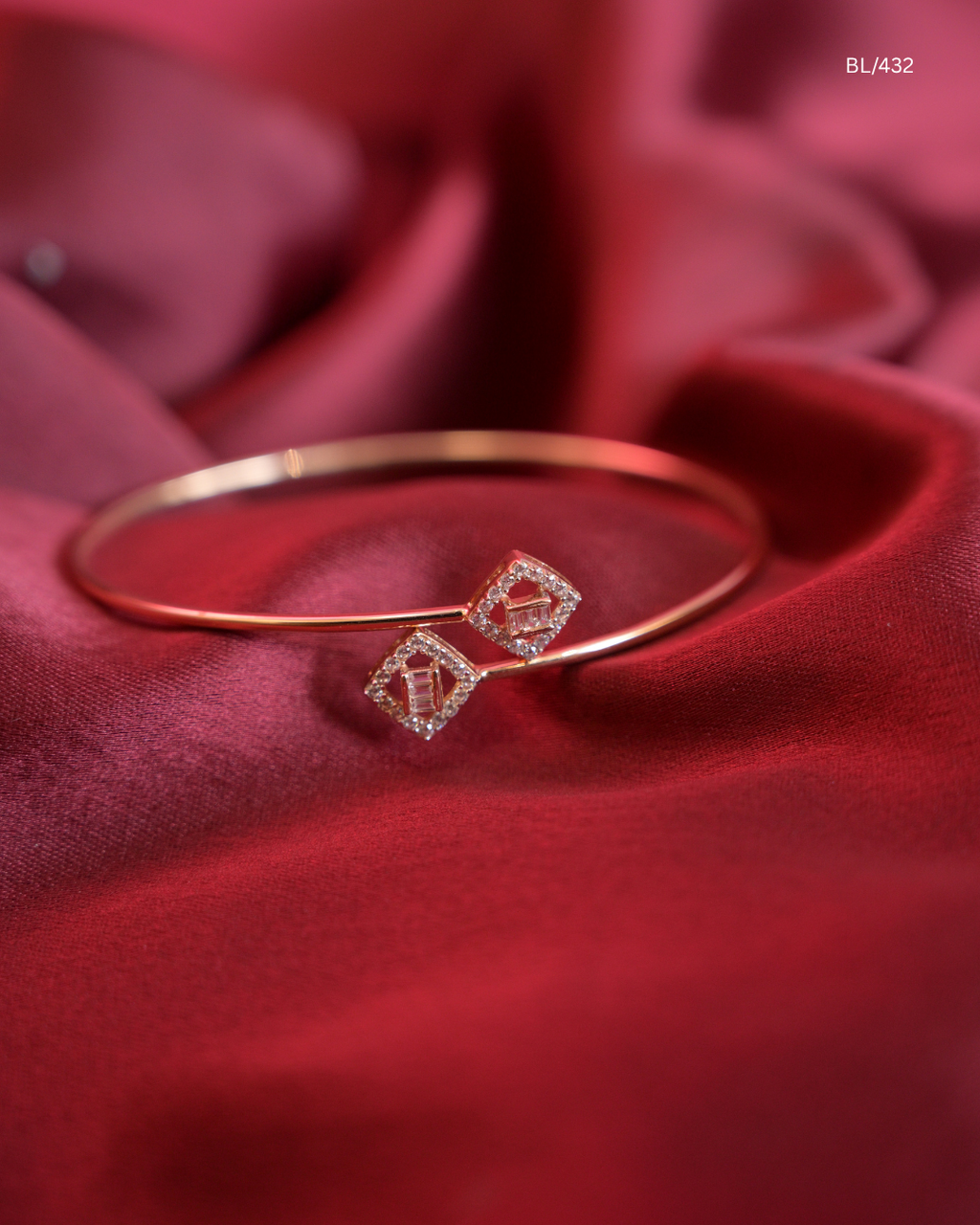 Dual Square Baguette & Round CZ Bypass Cuff Bracelet | SKU: BL/432