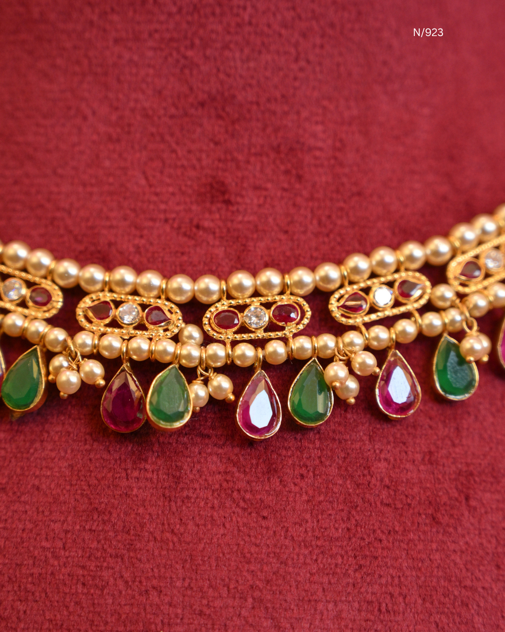 Traditional Alternating Teardrop Emerald & Ruby Fringe Choker Necklace | SKU: N/923
