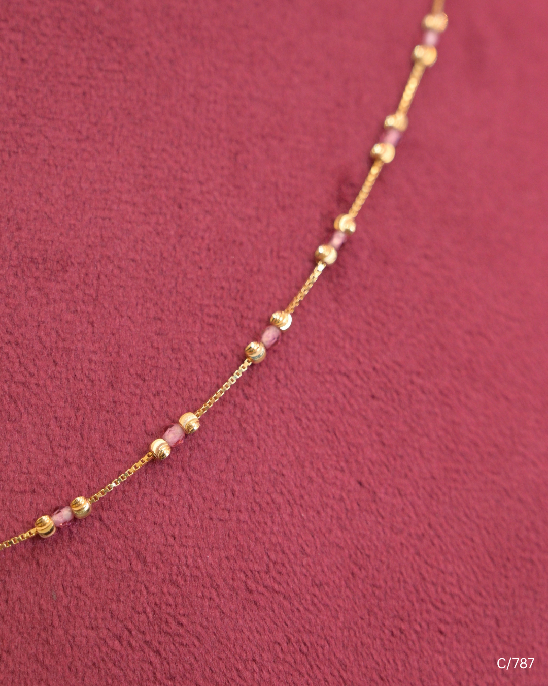 Delicate Station Chain Necklace with Gold Beads  Bars | SKU: C/787