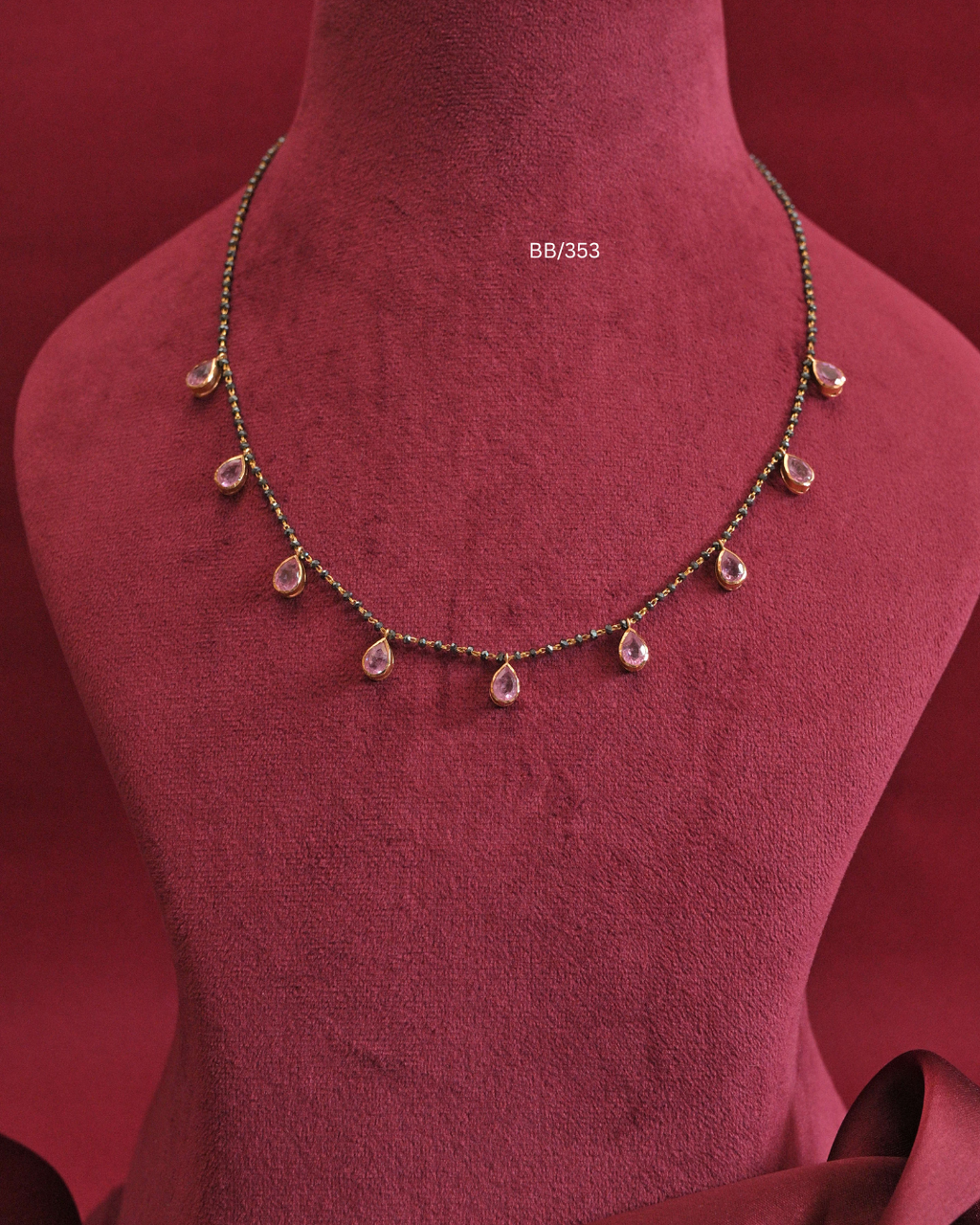 Teardrop Pink Gemstone Bezel Drop Station Mangalsutra | SKU: BB/353