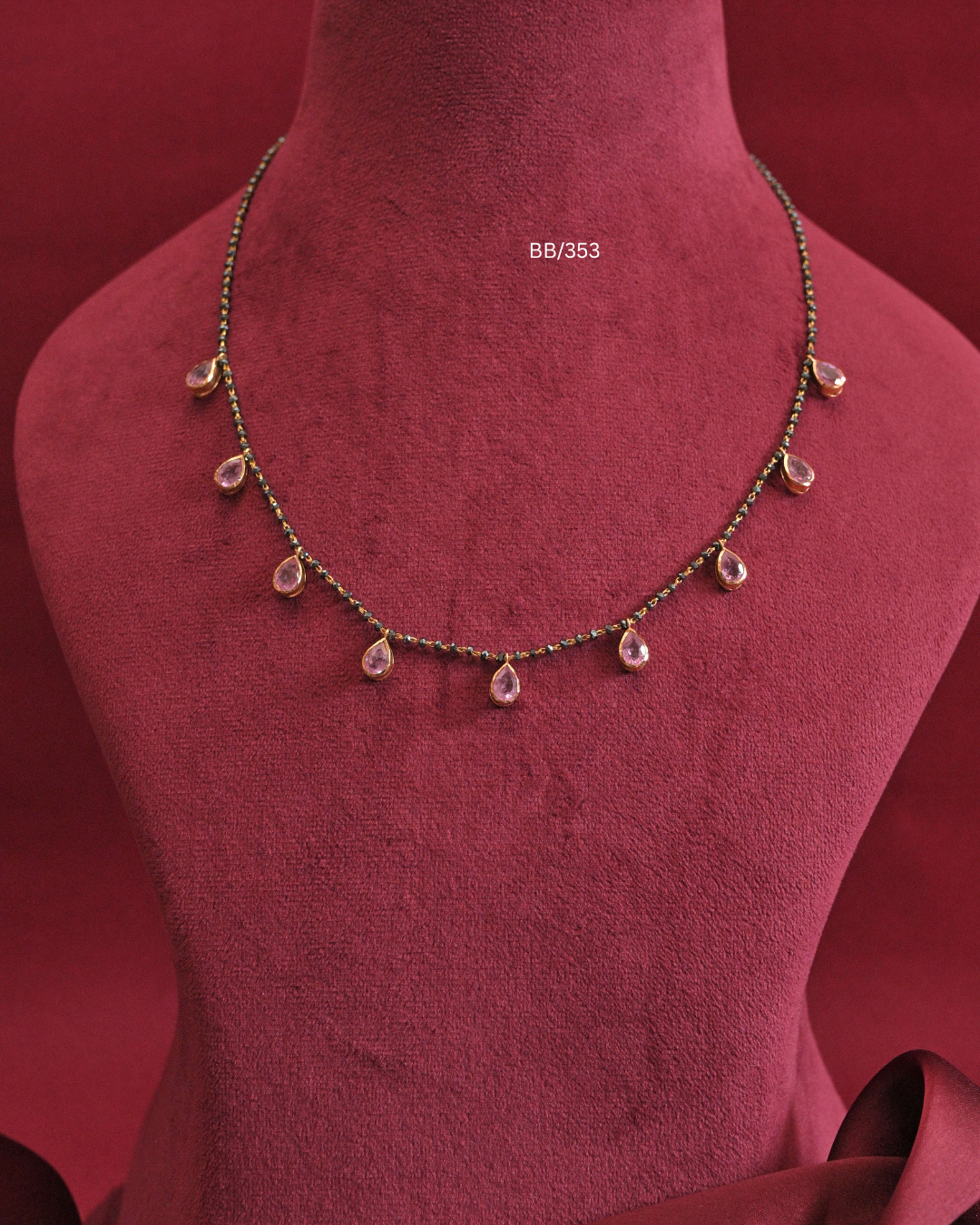 Teardrop Pink Gemstone Bezel Drop Station Mangalsutra | SKU: BB/353