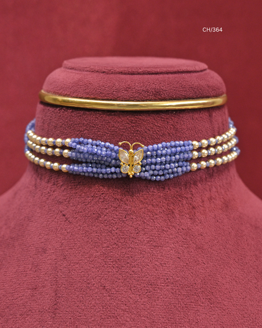 Butterfly Motif Multi-Strand Lavender Blue Bead Choker | SKU: CH/364