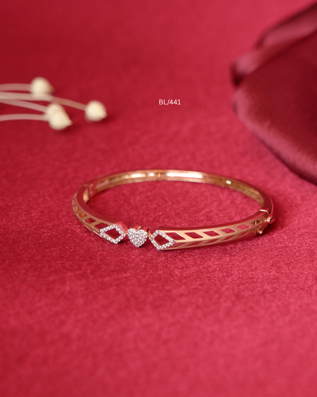 Geometric Rhombus Frame & Pave CZ Heart Station Bangle | SKU: BL/441