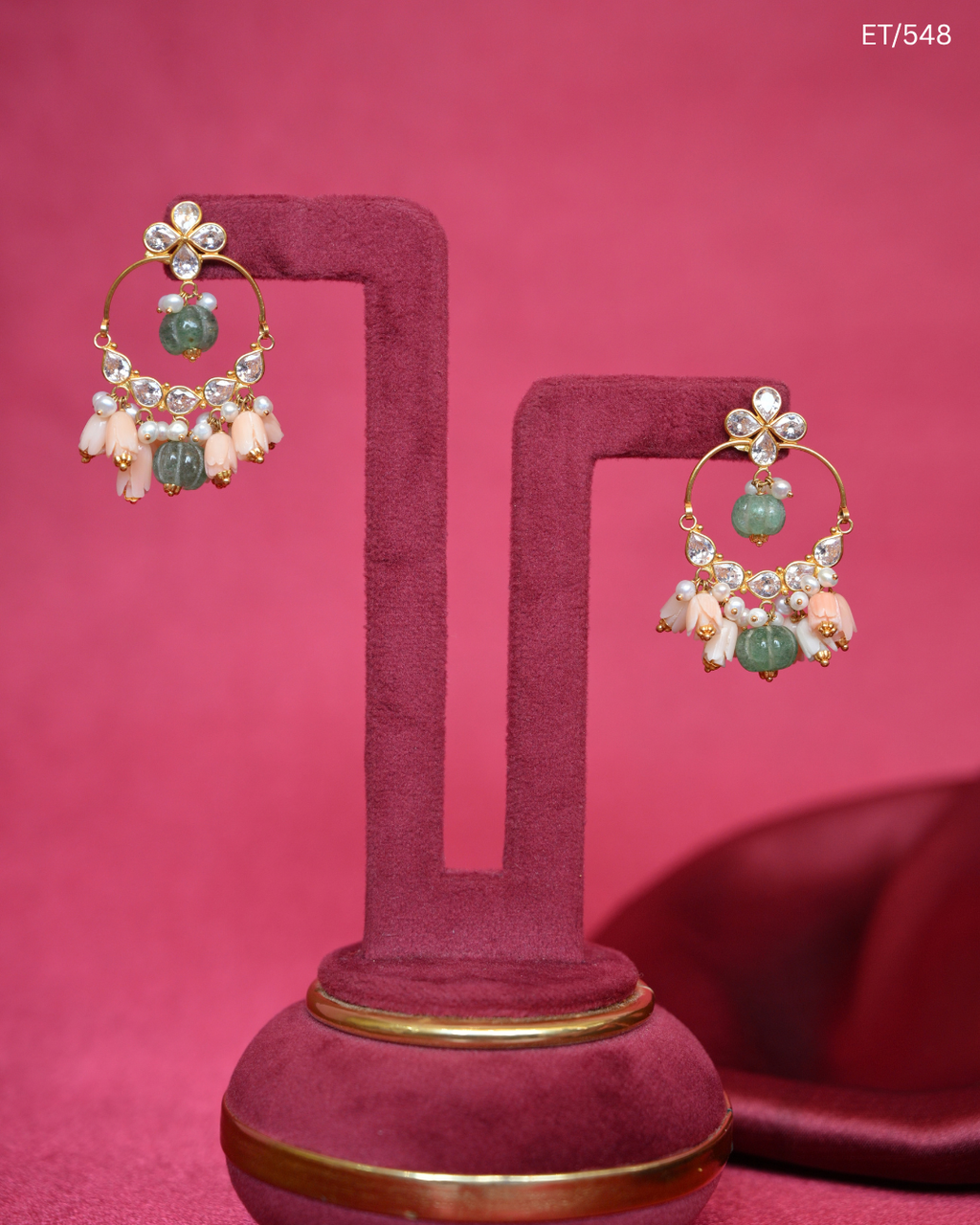 Polki Mint Bead & Pastel Floral Drop Earrings | SKU: ET/548