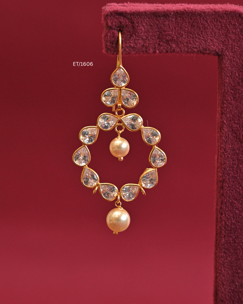 Circular CZ Bezel Frame Drop Earrings with Cultured Pearls | SKU: ET/1606