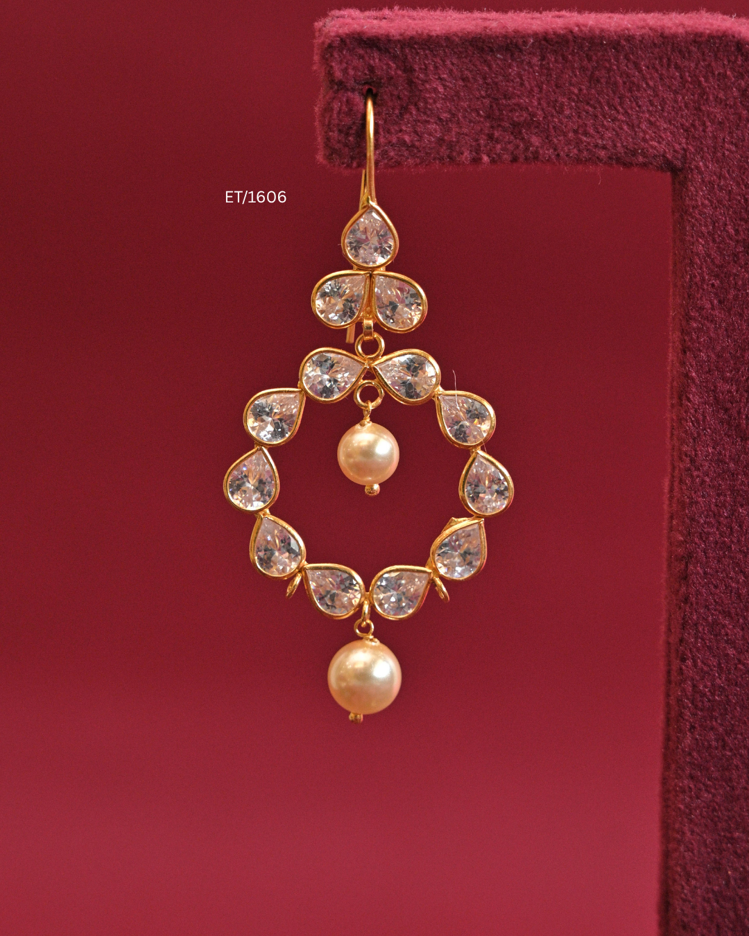 Circular CZ Bezel Frame Drop Earrings with Cultured Pearls | SKU: ET/1606