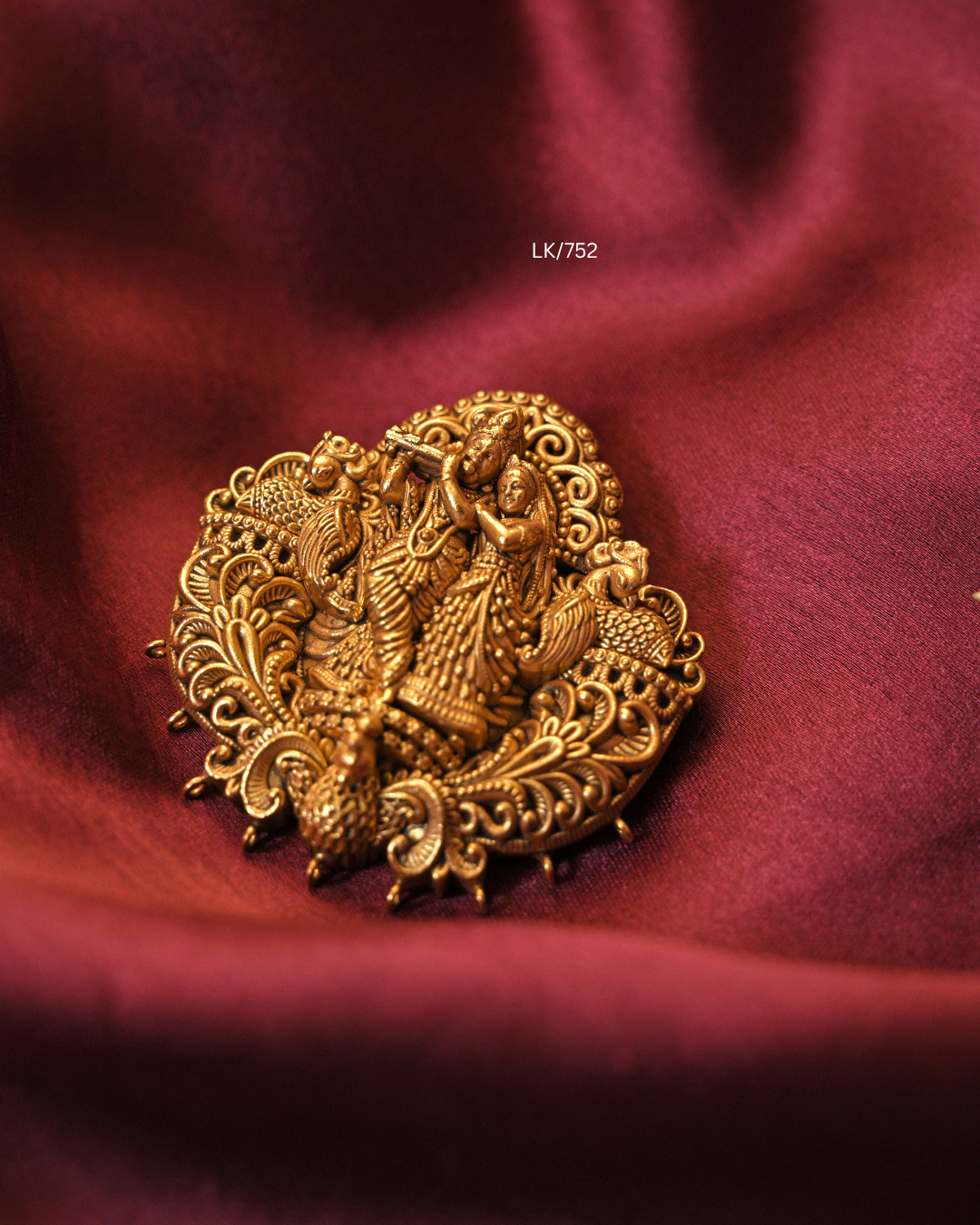 Antique Gold Divine Radha Krishna Nakshi Temple Pendant| SKU: LK/752