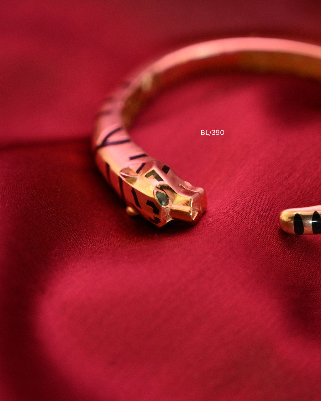 Sculpted Tiger Head Enamel Open Cuff Bangle | SKU: BL/390