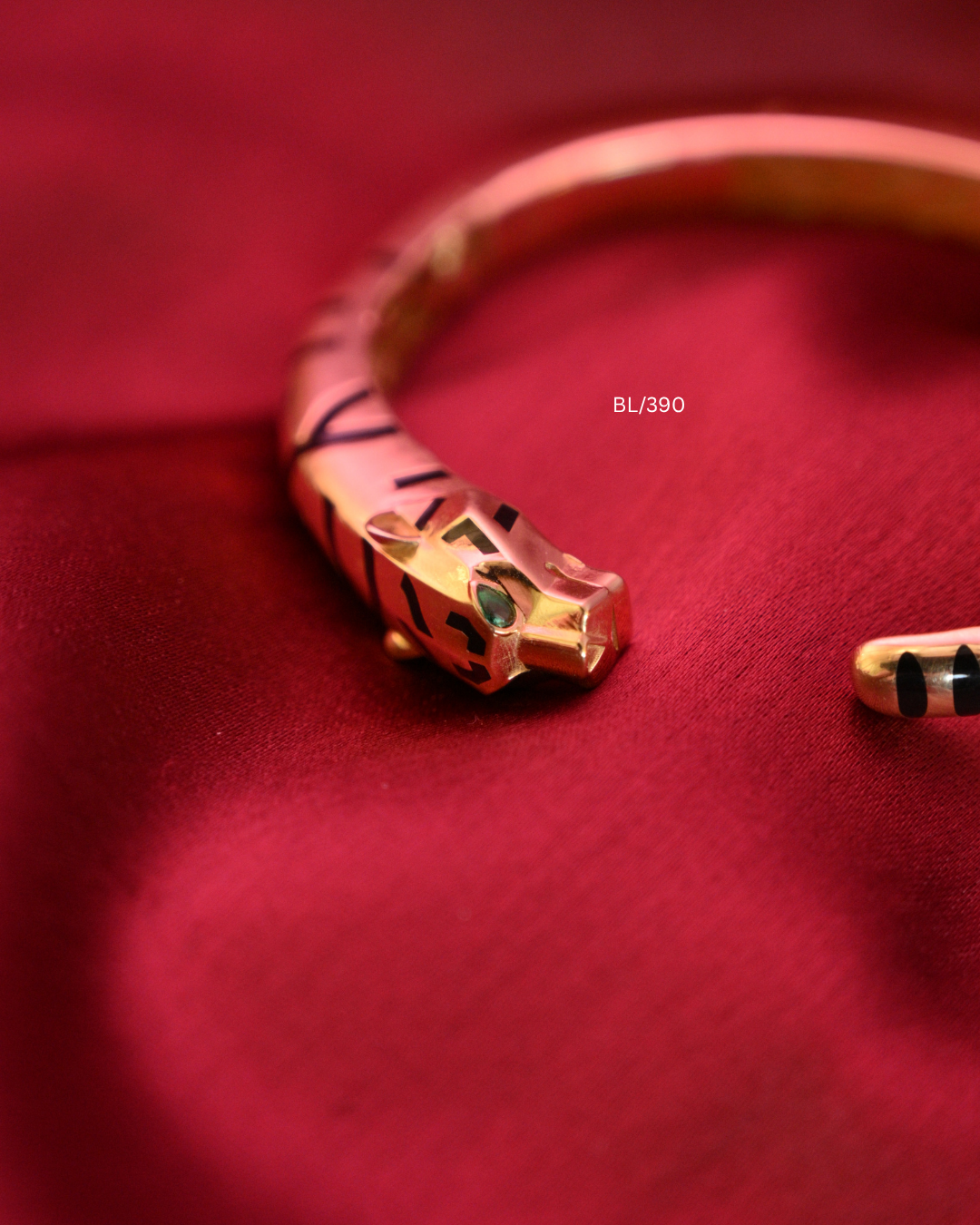 Sculpted Tiger Head Enamel Open Cuff Bangle | SKU: BL/390