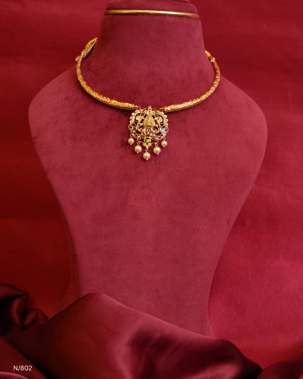 Temple Motif Openwork Pendant Kanti with Pearl Drops | SKU: N/1802