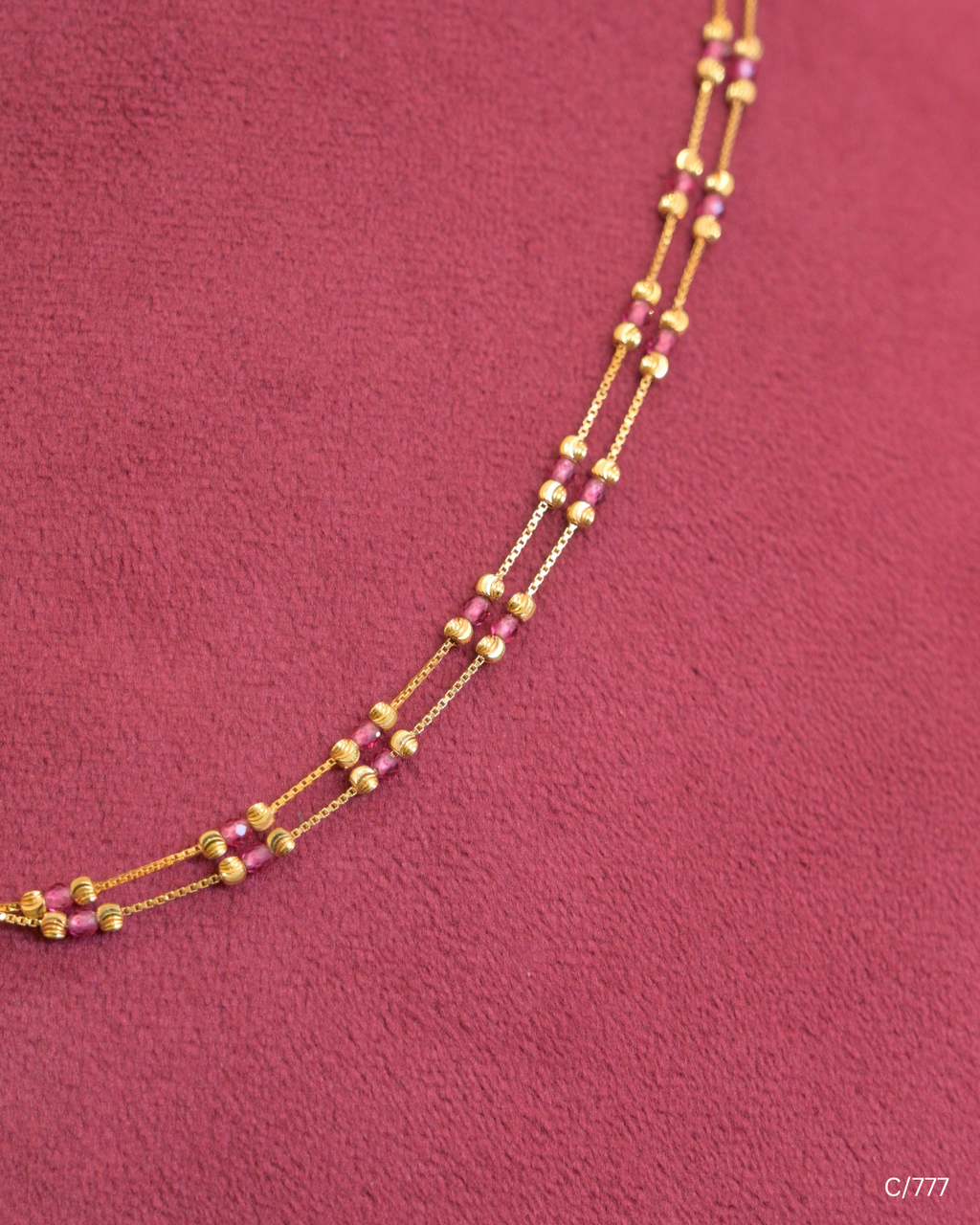 Double Strand Gold Station Chain Necklace with Beads Bars | SKU: C/777