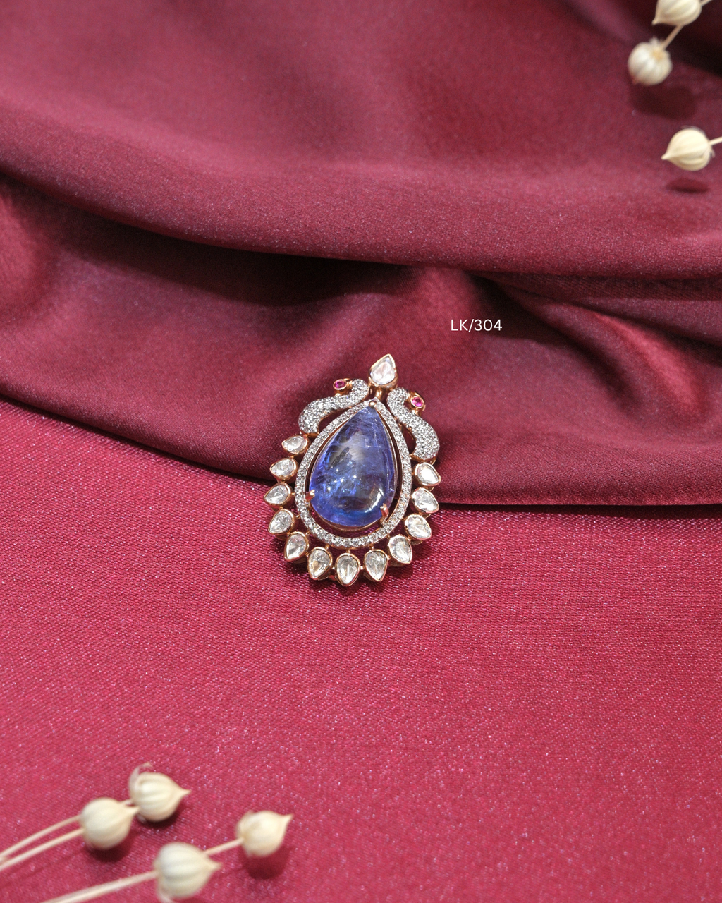 Pear-Cut Tanzanite & Peacock Moissanite Halo Pendant | SKU: LK/304