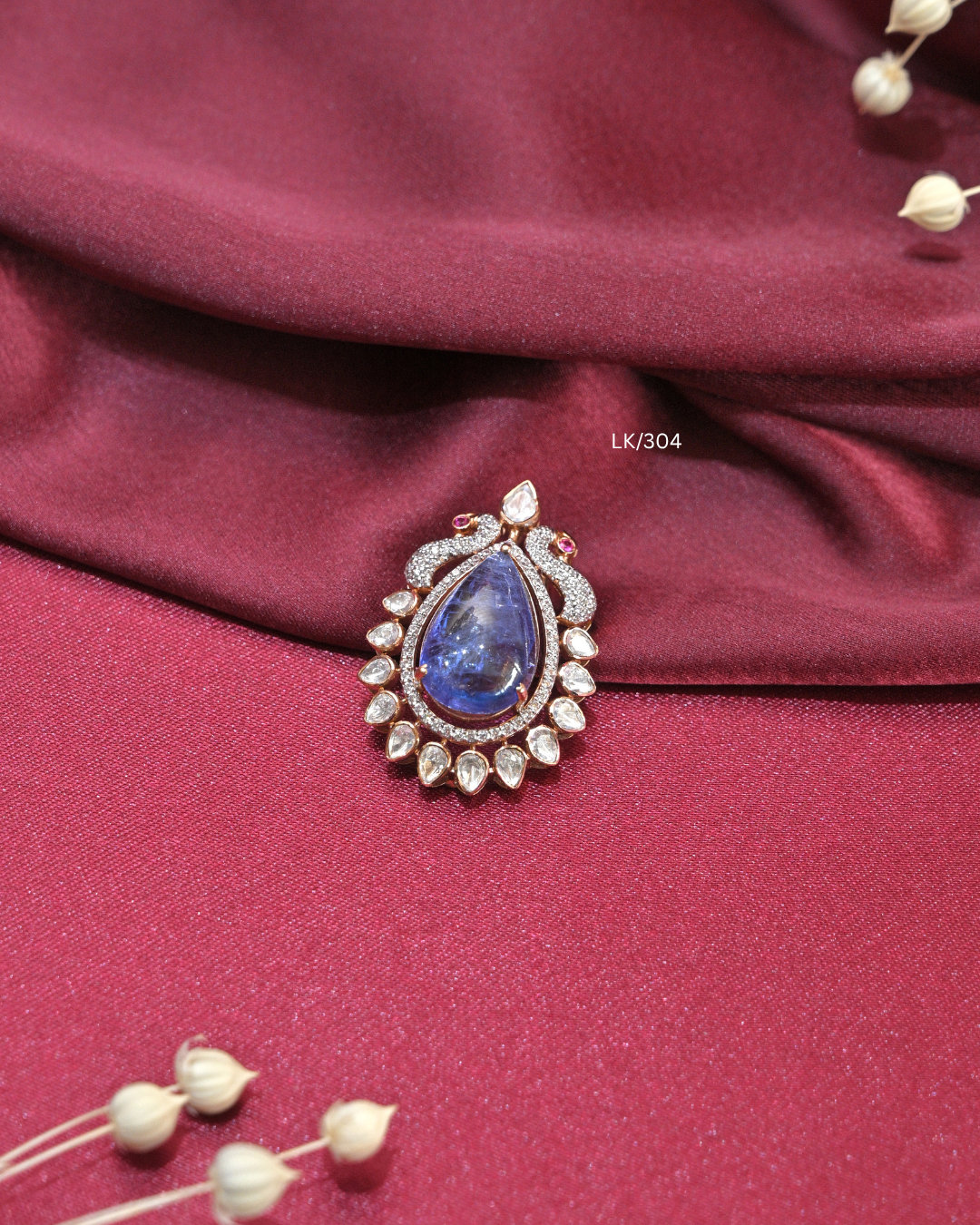 Pear-Cut Tanzanite & Peacock Moissanite Halo Pendant | SKU: LK/304