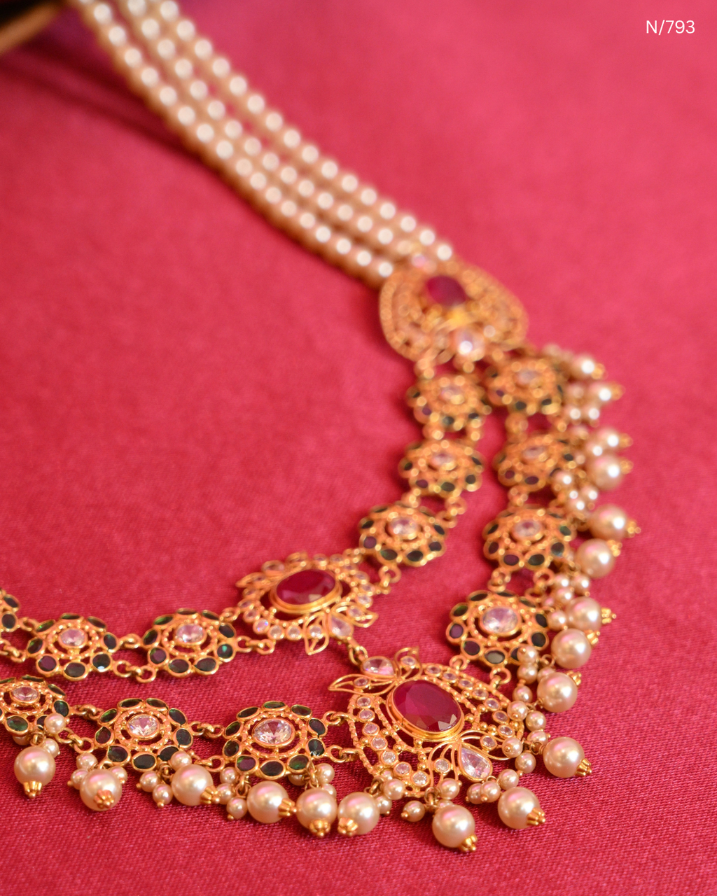 Pearl & Ruby-Accent Layered Statement Necklace | SKU: N/793