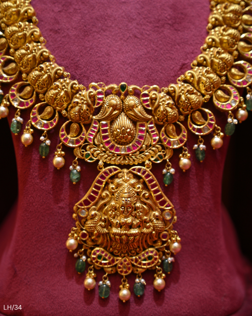 Antique Gold Temple Lakshmi Nakshi Bridal Long Haram | SKU: LH/34